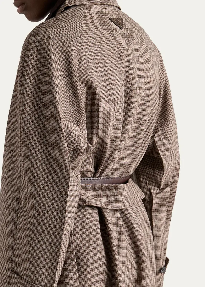 Prada Plaid Wool-Leather Belted Coat | Thumbnail 5 Prada Plaid Wool-Leather Belted Coat | Thumbnail 5