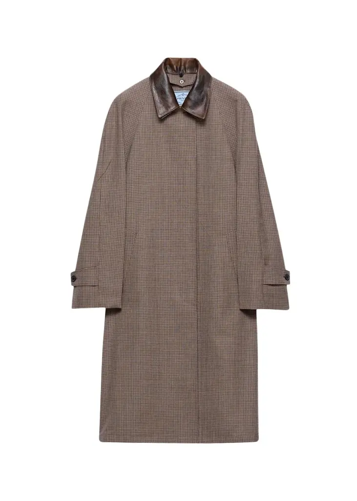 Prada Plaid Wool-Leather Belted Coat | Image 1 Prada Plaid Wool-Leather Belted Coat | Image 1