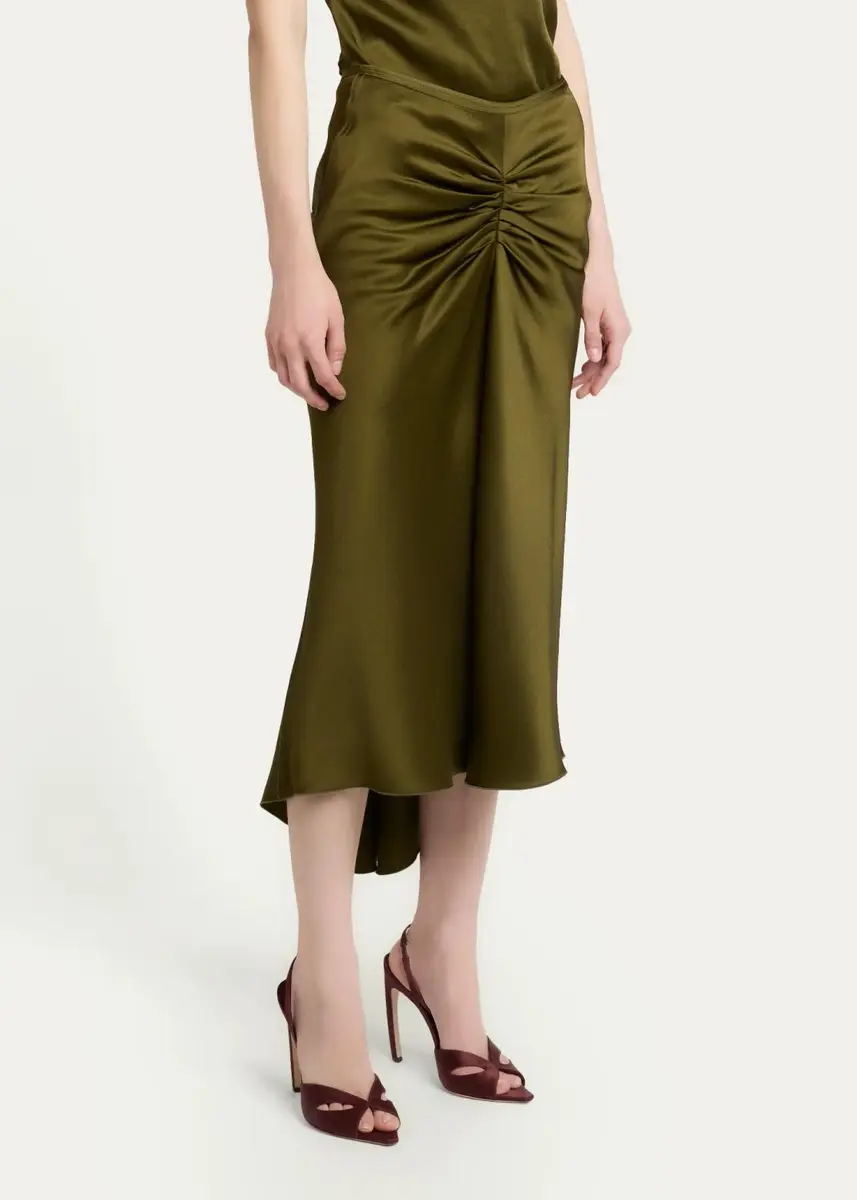 Victoria Beckham Bela Gathered Waist Satin Midi Skirt | Thumbnail 4 Victoria Beckham Bela Gathered Waist Satin Midi Skirt | Thumbnail 4