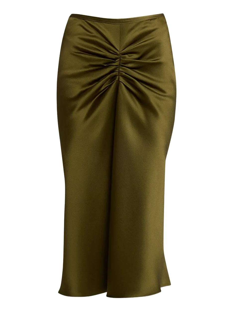 Bela Gathered Waist Satin Midi Skirt Bela Gathered Waist Satin Midi Skirt