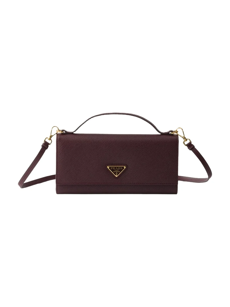 Prada Saffiano Leather Top-Handle Wallet on Strap