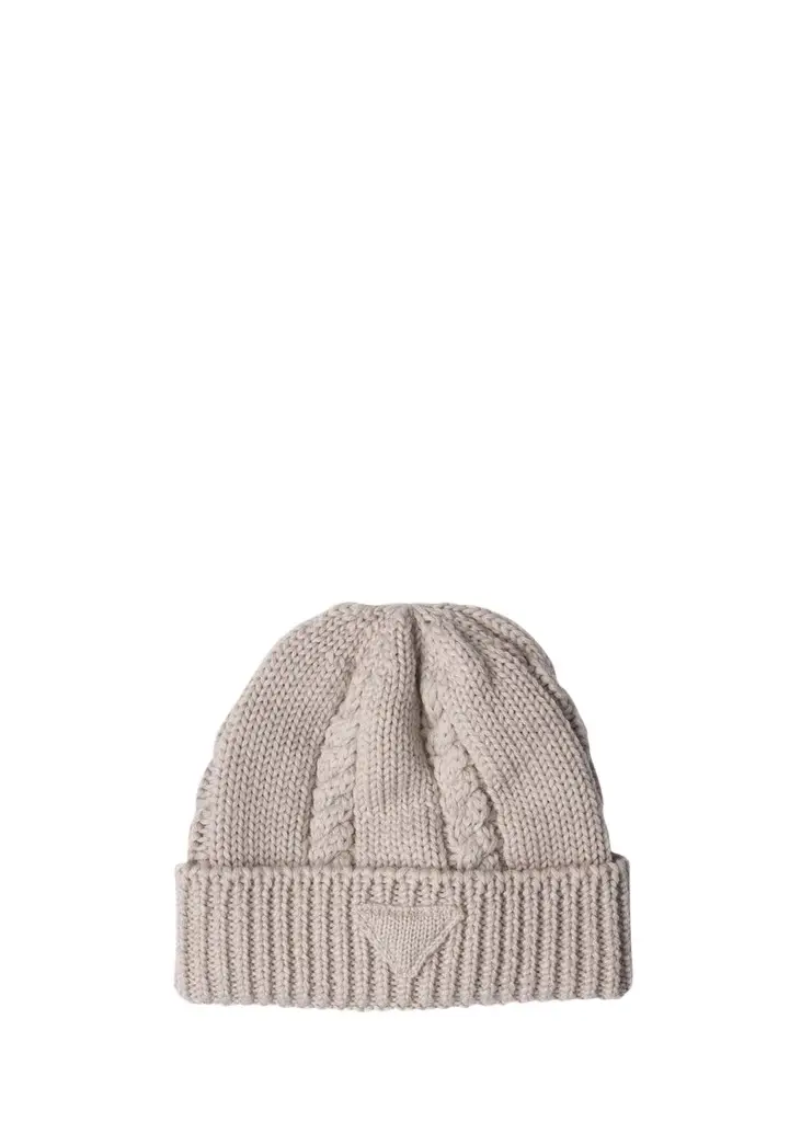 Prada Chunky Cable-Knit Wool Beanie | Image 1 Prada Chunky Cable-Knit Wool Beanie | Image 1