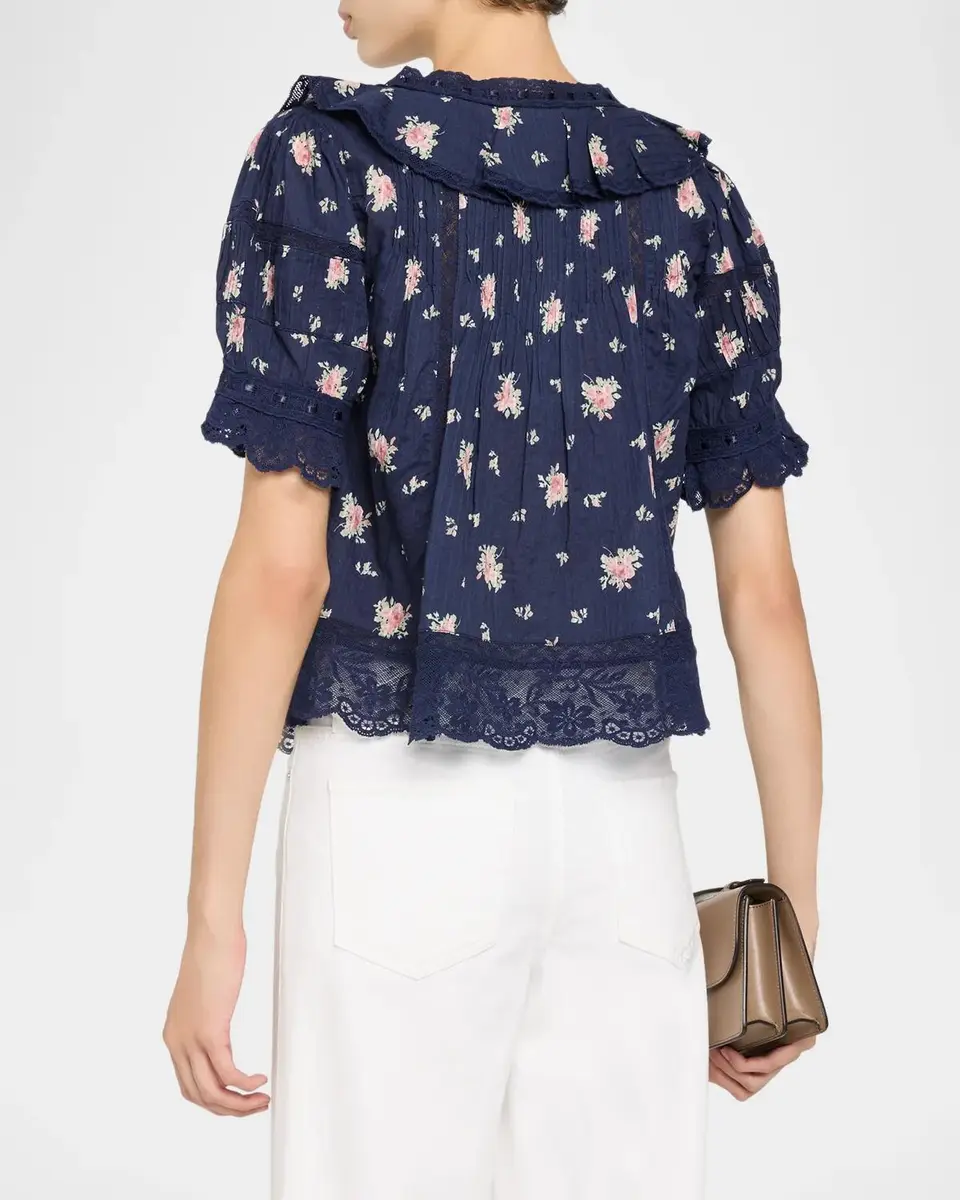 LoveShackFancy Romilly Floral Cotton Blouse | Thumbnail 3