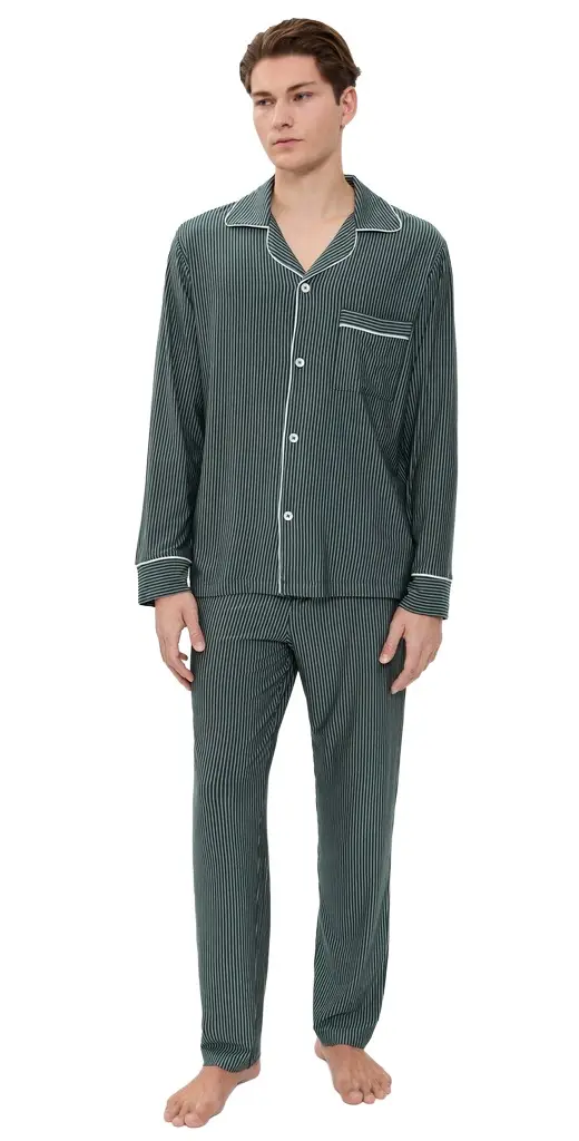 Eberjey William Printed Long Pajamas et Duo tripe Pine/ | Image 1 Eberjey William Printed Long Pajamas et Duo tripe Pine/ | Image 1