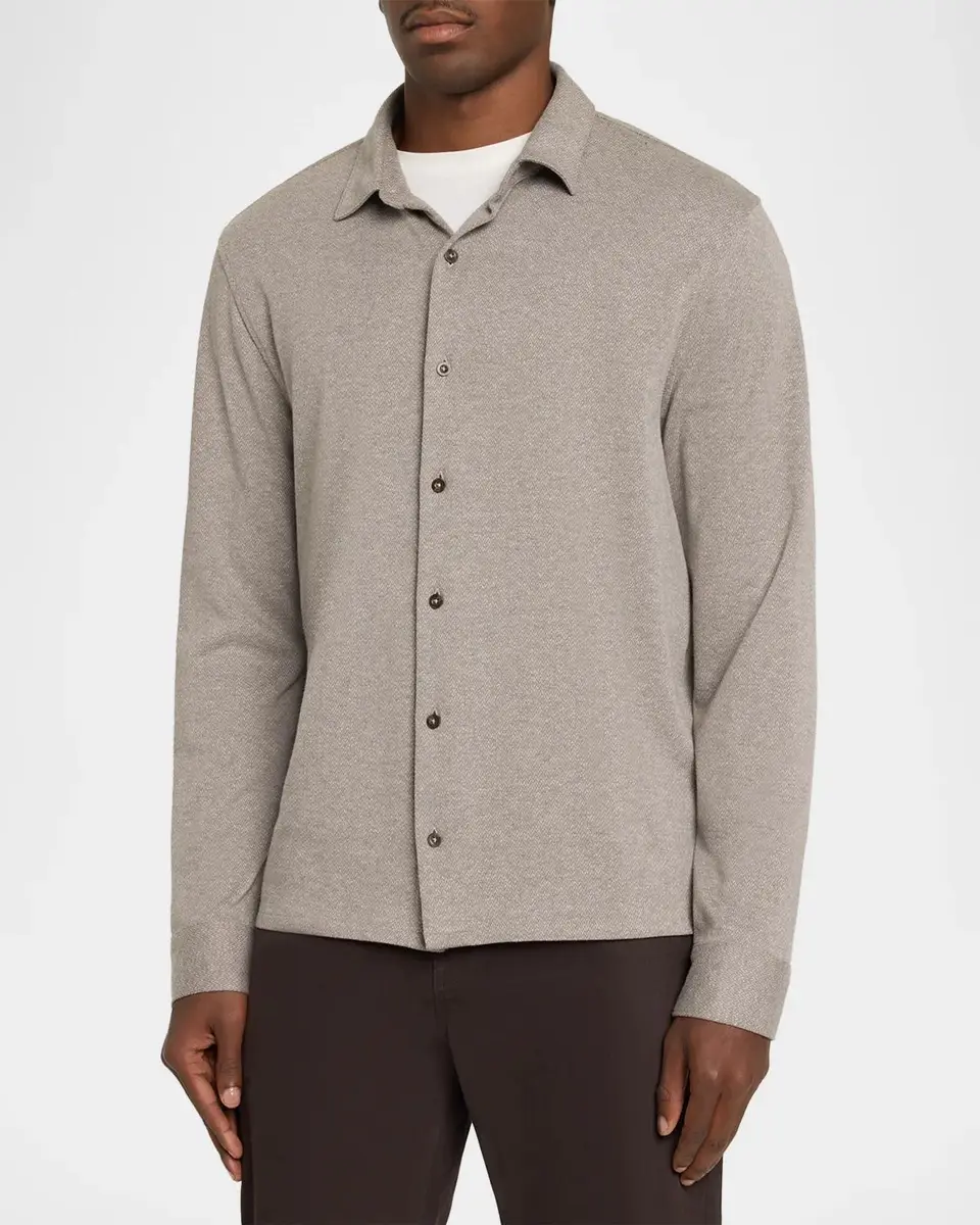 Vince Men's Micro-Herringbone Button-Down Shirt | Thumbnail 4 Vince Men's Micro-Herringbone Button-Down Shirt | Thumbnail 4