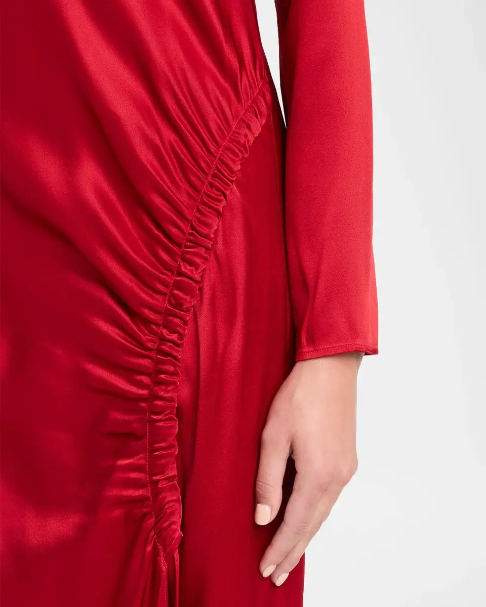 Lapointe Long-Sleeve Double-Face Satin Ruched Tab Gown | Thumbnail 5