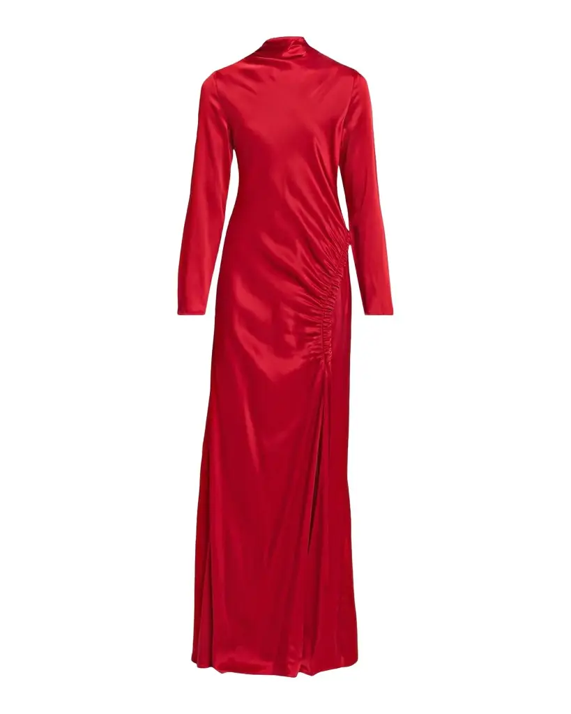 Lapointe Long-Sleeve Double-Face Satin Ruched Tab Gown
