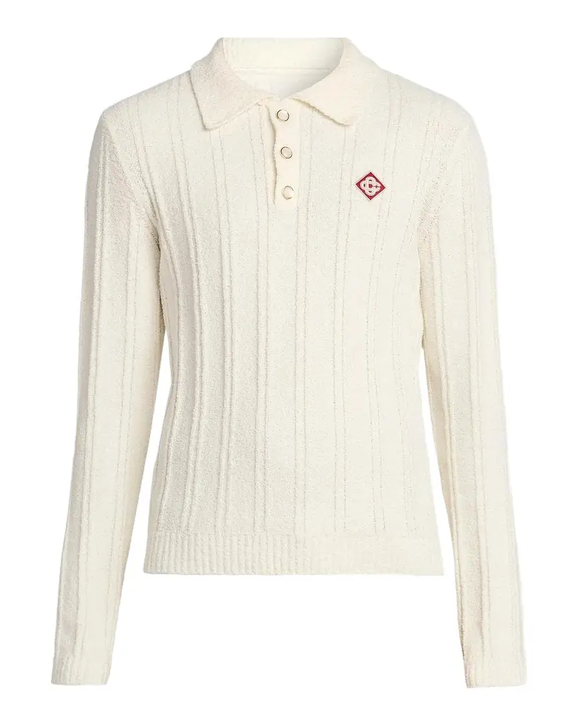 Casablanca Boucle-Knit Long-Sleeve Polo Shirt | Image 1 Casablanca Boucle-Knit Long-Sleeve Polo Shirt | Image 1