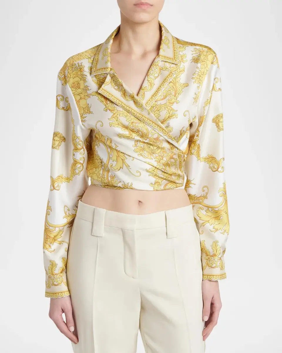 Versace New Barocco Cropped Silk Twill Shirt | Thumbnail 4