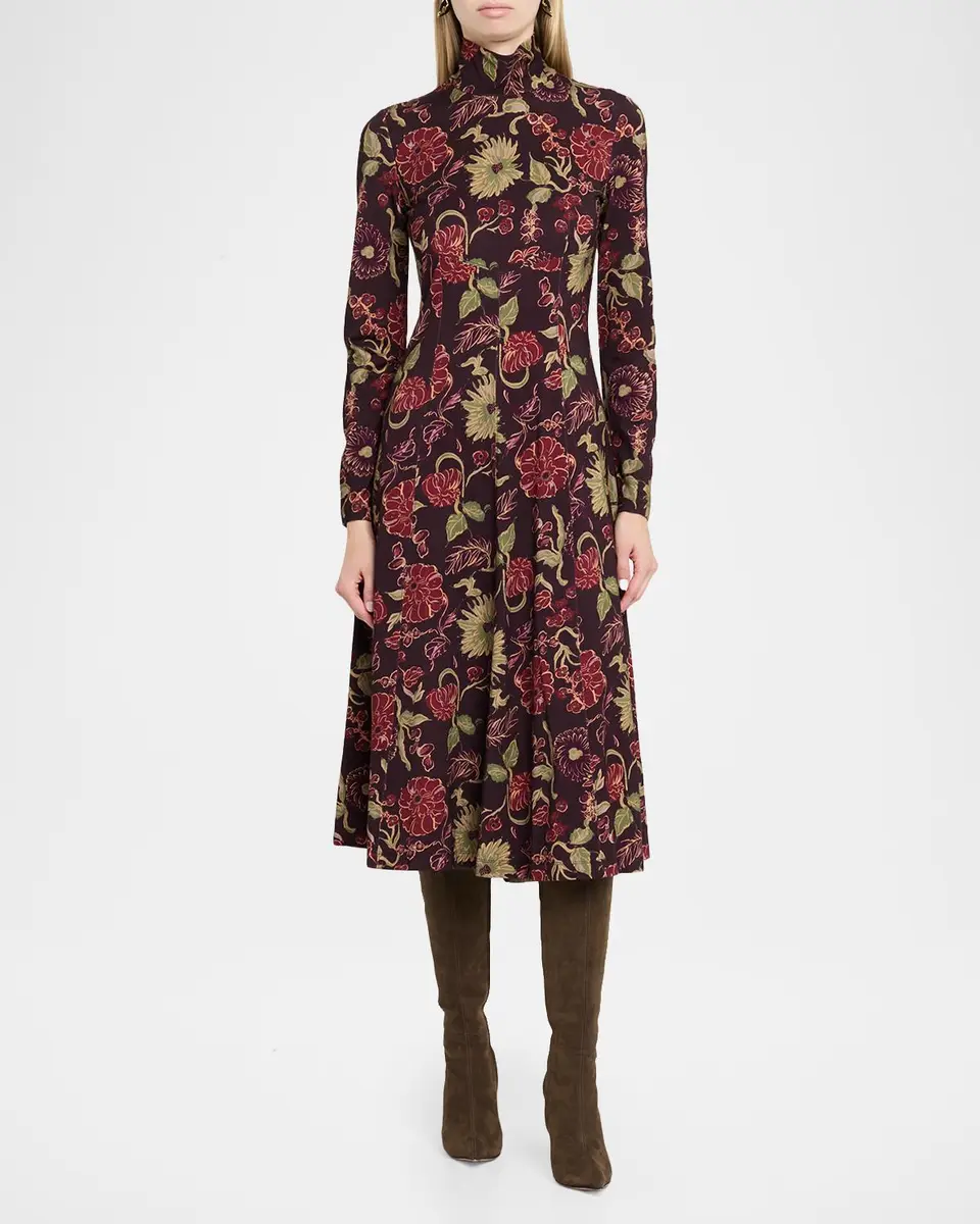 TANYA TAYLOR Thea Floral Turtleneck Midi Dress | Thumbnail 2