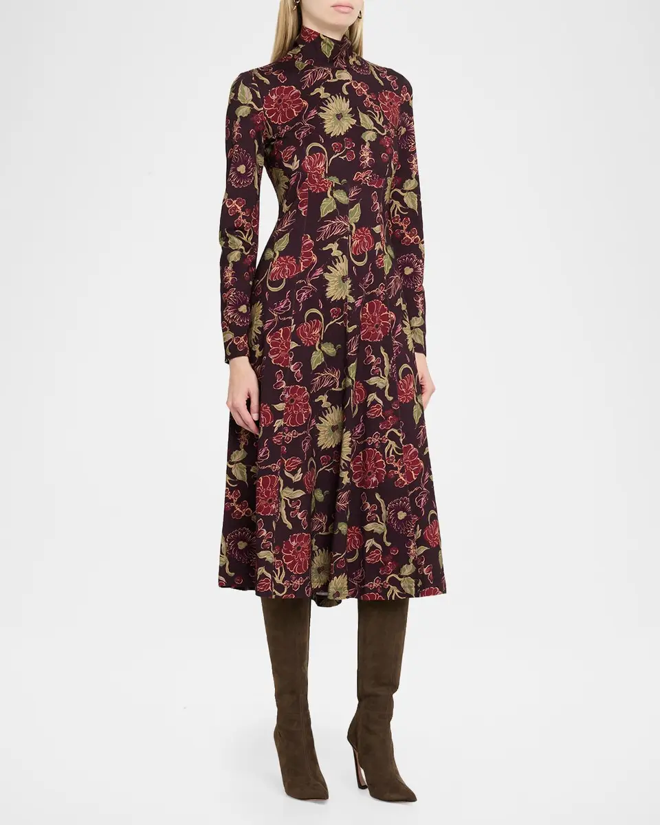 TANYA TAYLOR Thea Floral Turtleneck Midi Dress | Thumbnail 4