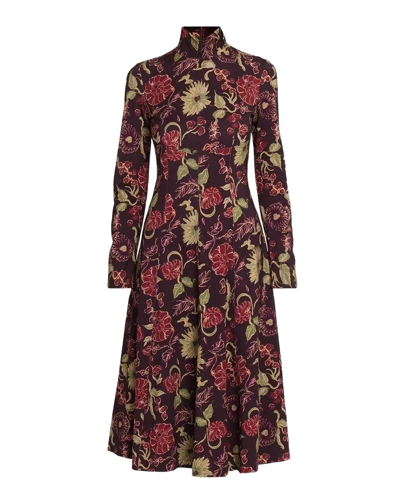 TANYA TAYLOR Thea Floral Turtleneck Midi Dress