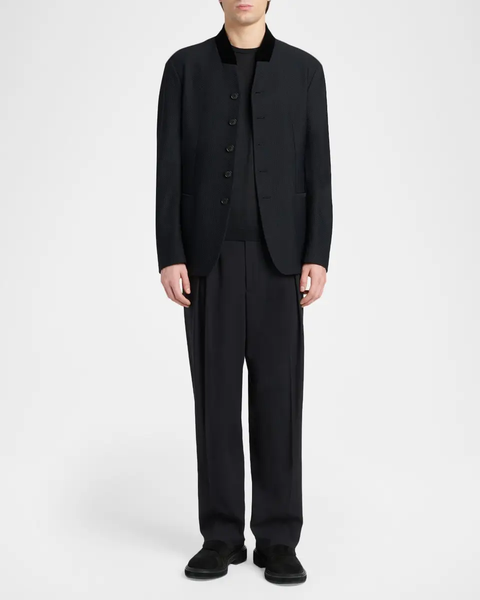 Giorgio Armani Men's Rice Stitch Stand-Collar Blazer | Thumbnail 2 Giorgio Armani Men's Rice Stitch Stand-Collar Blazer | Thumbnail 2