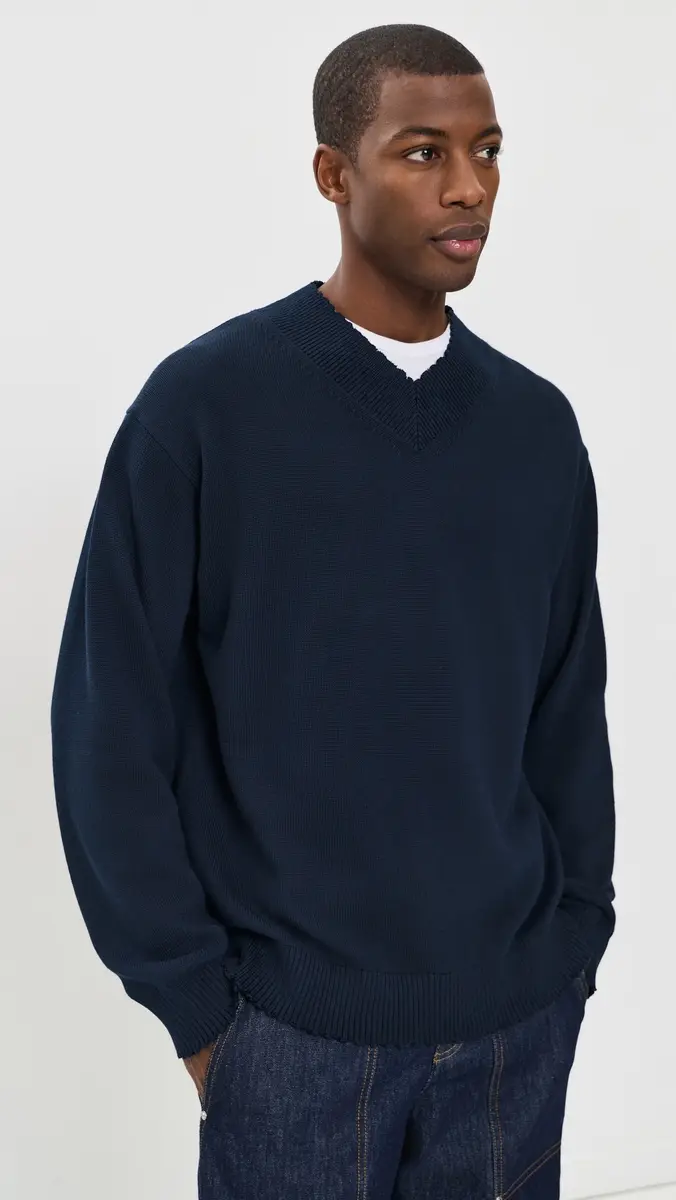 Helmut Lang Distressed V Neck Sweater | Thumbnail 2 Helmut Lang Distressed V Neck Sweater | Thumbnail 2