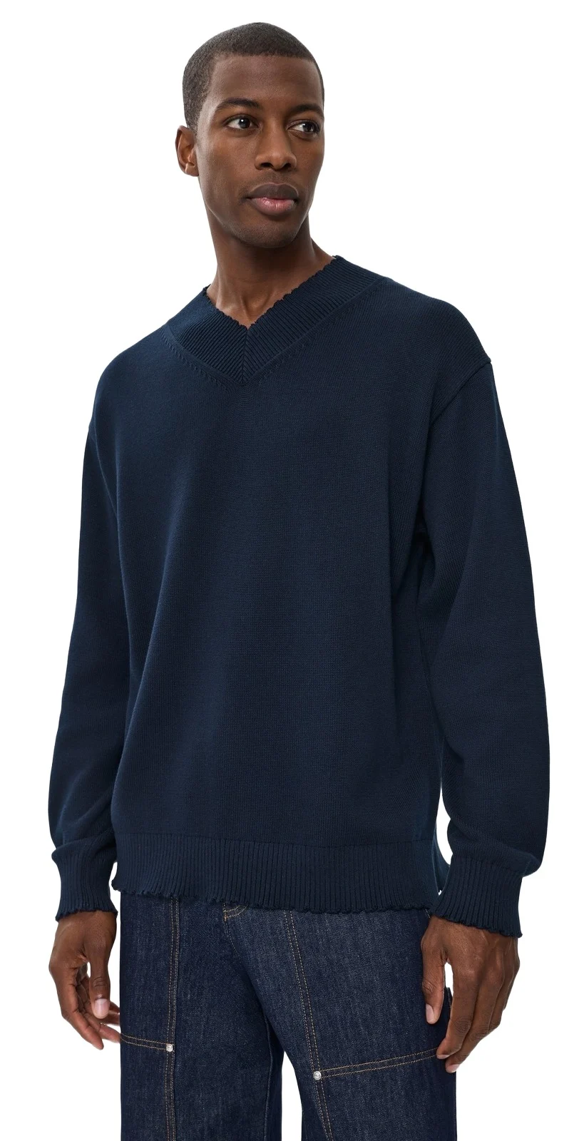Helmut Lang Distressed V Neck Sweater