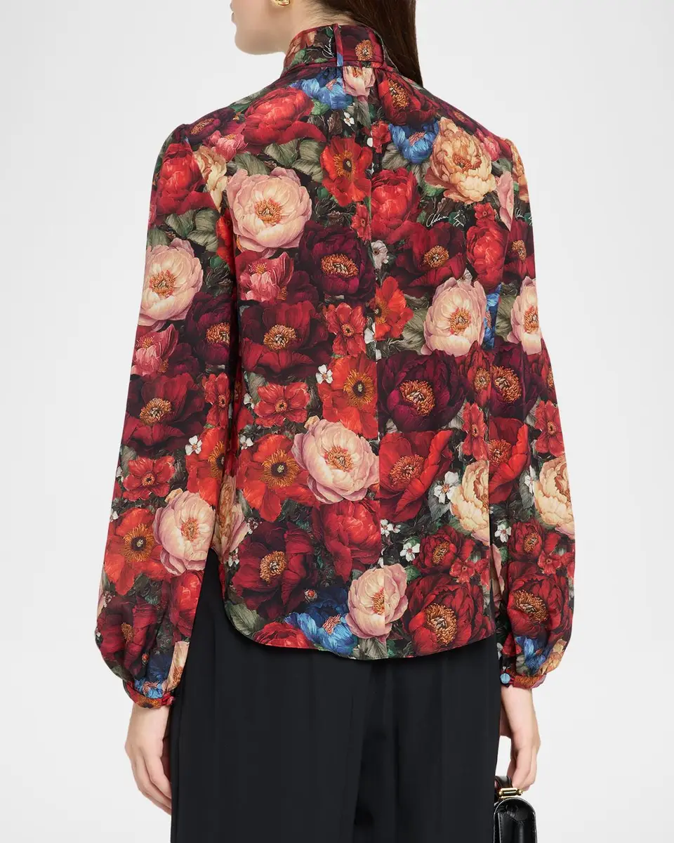 Adam Lippes Joan Floral Silk Neck Scarf Long-Sleeve Top | Thumbnail 3 Adam Lippes Joan Floral Silk Neck Scarf Long-Sleeve Top | Thumbnail 3