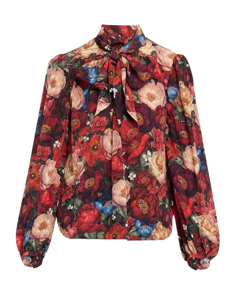 Adam Lippes Joan Floral Silk Neck Scarf Long-Sleeve Top | Image 1 Adam Lippes Joan Floral Silk Neck Scarf Long-Sleeve Top | Image 1