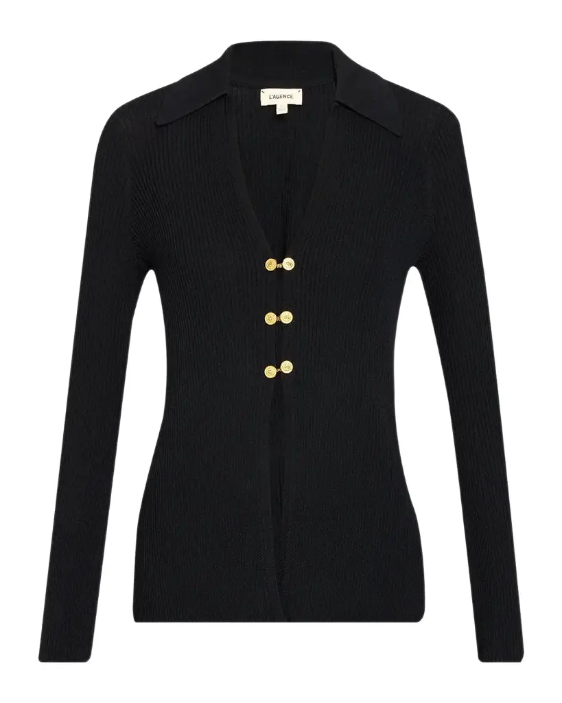 L'Agence Kaye Rib-Knit Cardigan Top