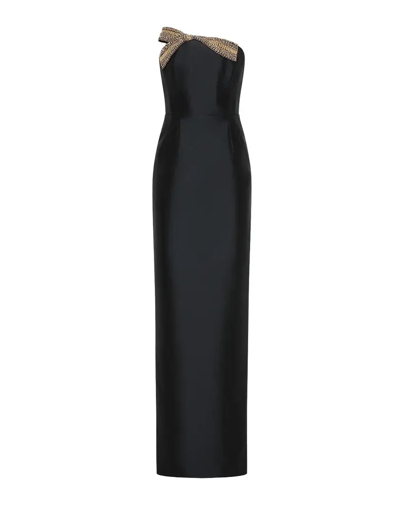 Venus Strapless Bow-Embellished Column Gown Venus Strapless Bow-Embellished Column Gown