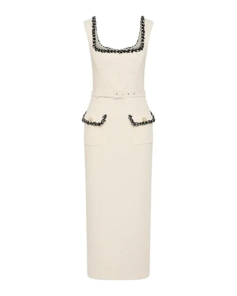 Rebecca Vallance Jacquie Bonded Tweed Midi Dress