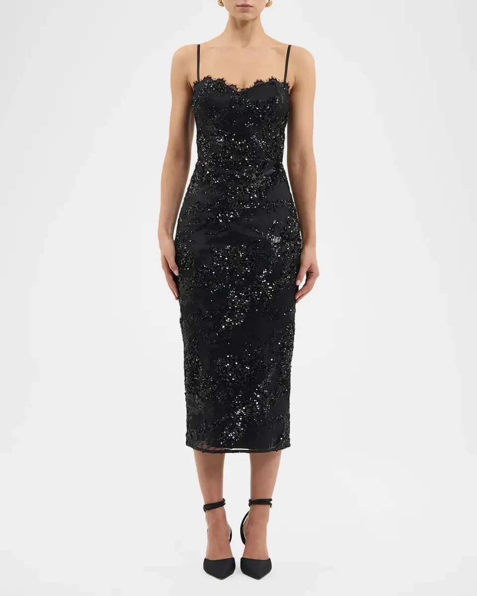 Rebecca Vallance Beau Sequin Lace Column Midi Dress | Thumbnail 2