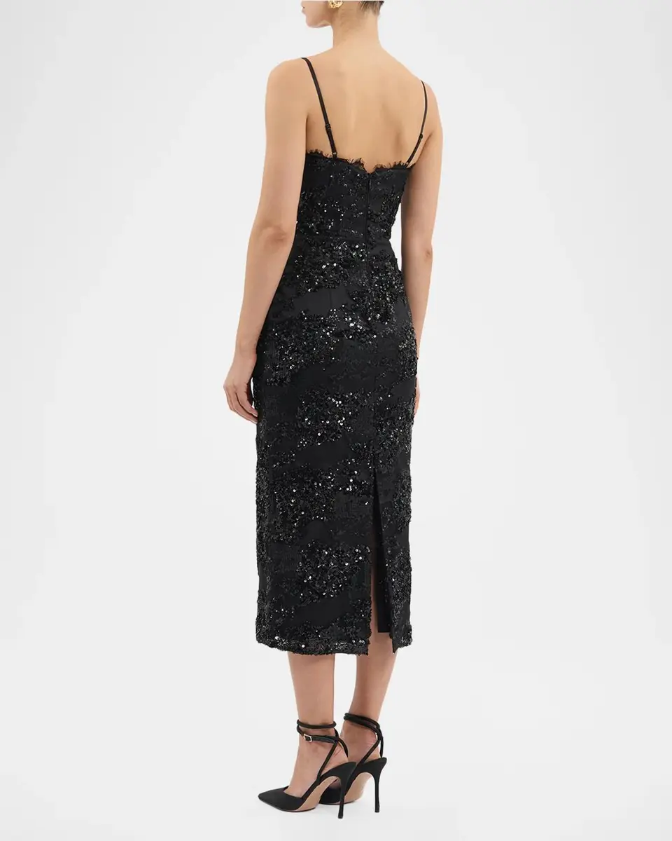 Rebecca Vallance Beau Sequin Lace Column Midi Dress | Thumbnail 3