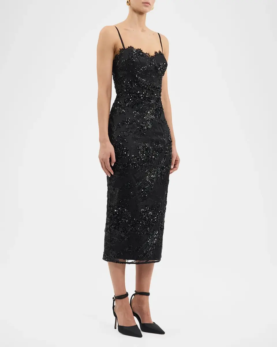 Rebecca Vallance Beau Sequin Lace Column Midi Dress | Thumbnail 6