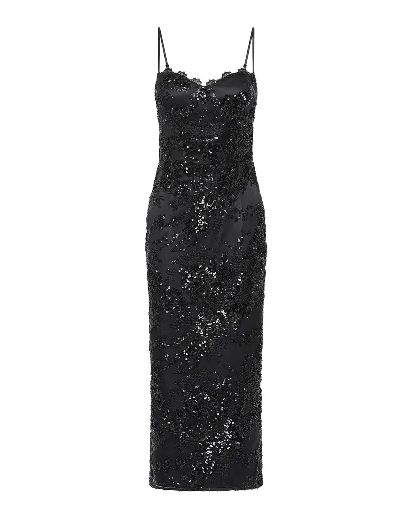 Beau Sequin Lace Column Midi Dress