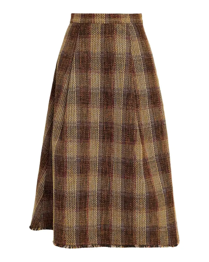 Toccin Stacy Plaid A-Line Midi Skirt
