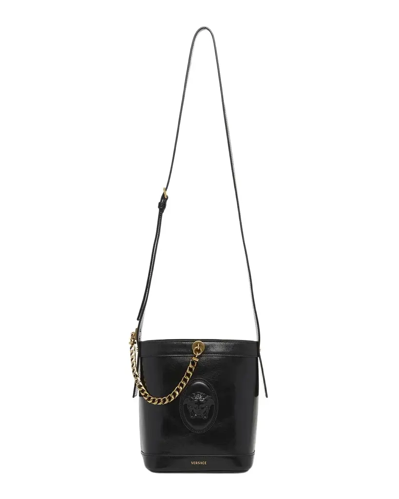 Versace Pivot Mini Leather Bucket Bag | Image 1 Versace Pivot Mini Leather Bucket Bag | Image 1
