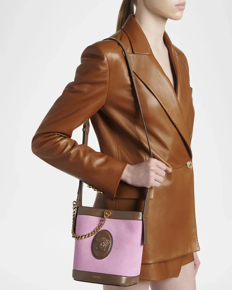 Versace Pivot Mini Suede Bucket Bag | Thumbnail 2 Versace Pivot Mini Suede Bucket Bag | Thumbnail 2