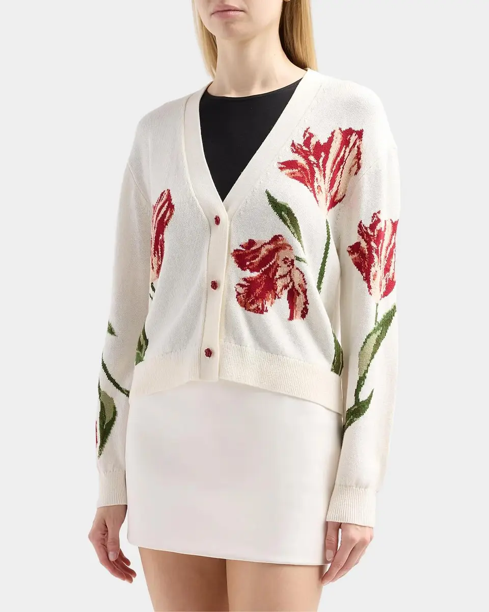 Alice + Olivia Bradley Floral Intarsia-Knit Short Cardigan | Thumbnail 4