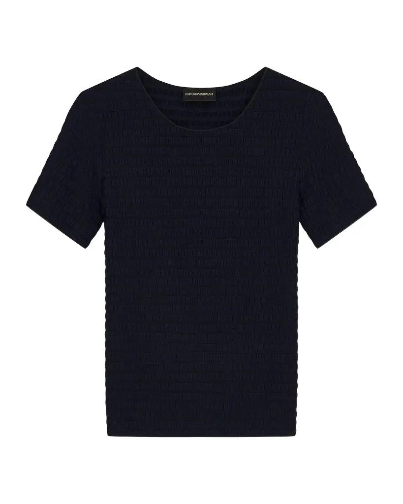 Emporio Armani Slim-Fit Textured Jacquard Jersey Top | Image 1 Emporio Armani Slim-Fit Textured Jacquard Jersey Top | Image 1
