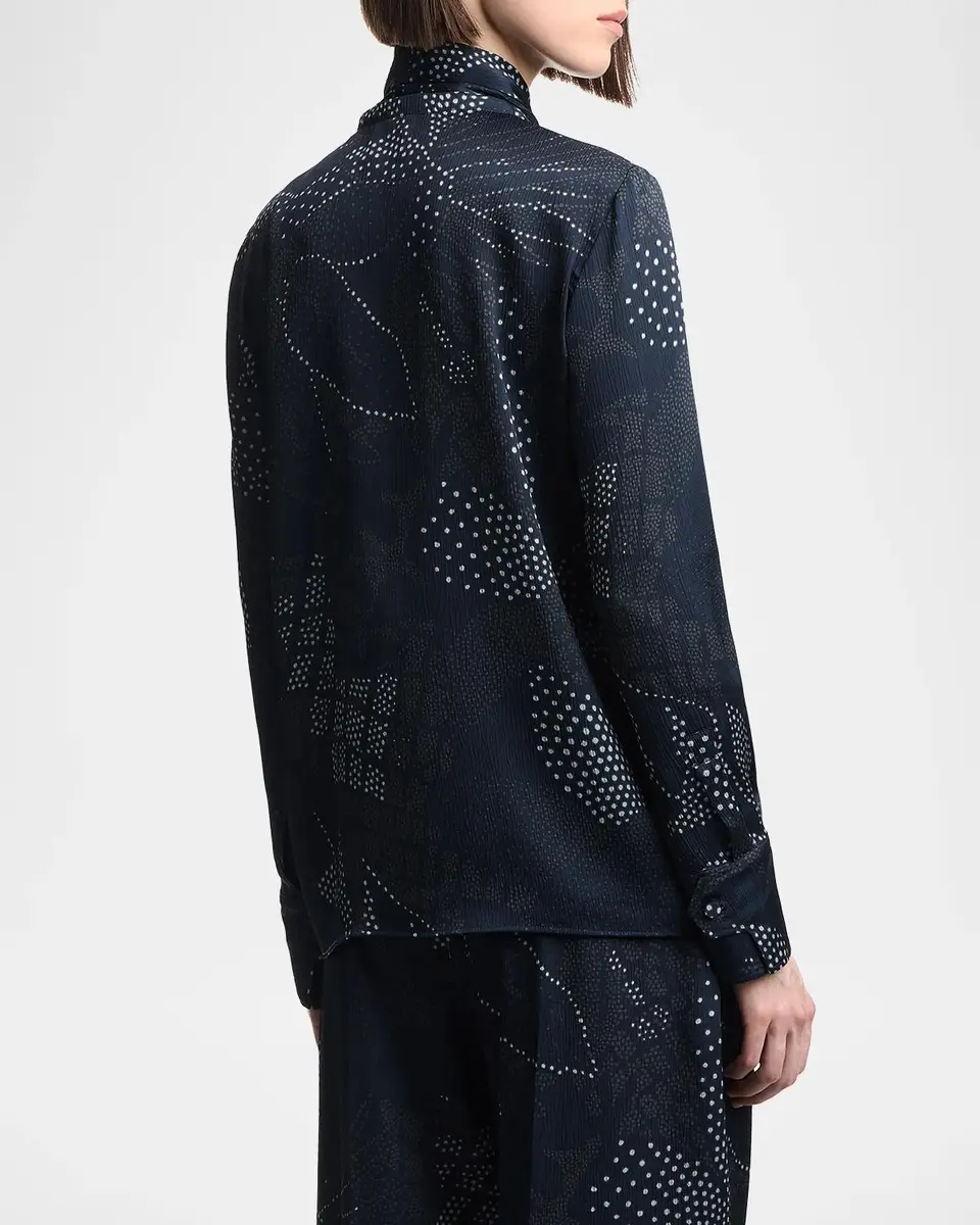 Emporio Armani Tie-Neck Abstract Creponne Shirt | Thumbnail 3 Emporio Armani Tie-Neck Abstract Creponne Shirt | Thumbnail 3