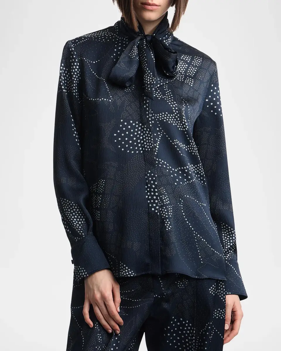 Emporio Armani Tie-Neck Abstract Creponne Shirt | Thumbnail 4 Emporio Armani Tie-Neck Abstract Creponne Shirt | Thumbnail 4