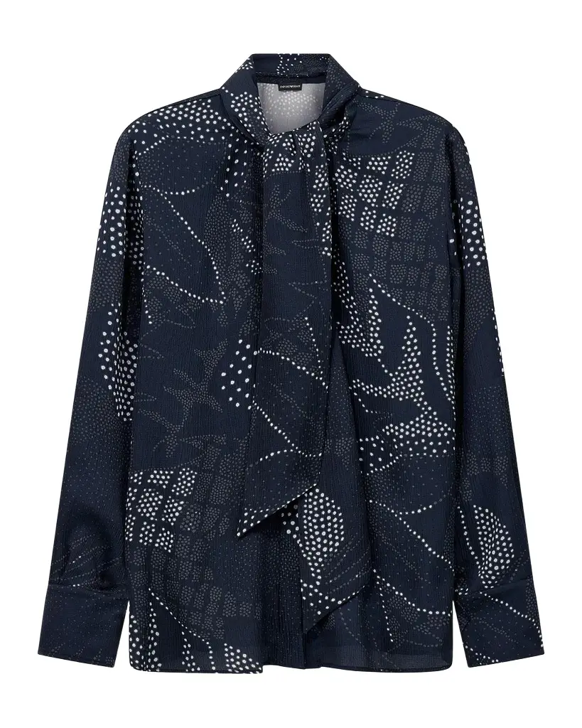 Emporio Armani Tie-Neck Abstract Creponne Shirt