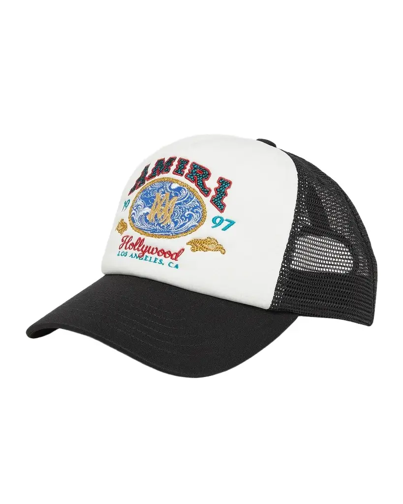 AMIRI Men's Wave Foam Embroidered Logo Trucker Hat | Image 1 AMIRI Men's Wave Foam Embroidered Logo Trucker Hat | Image 1