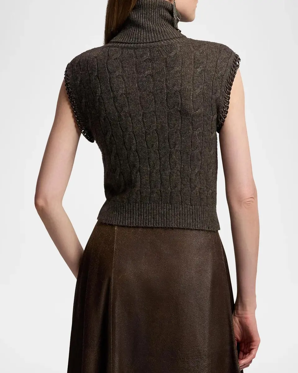 Ralph Lauren Collection Chain-Trim Cable Sleeveless Turtleneck | Thumbnail 3 Ralph Lauren Collection Chain-Trim Cable Sleeveless Turtleneck | Thumbnail 3