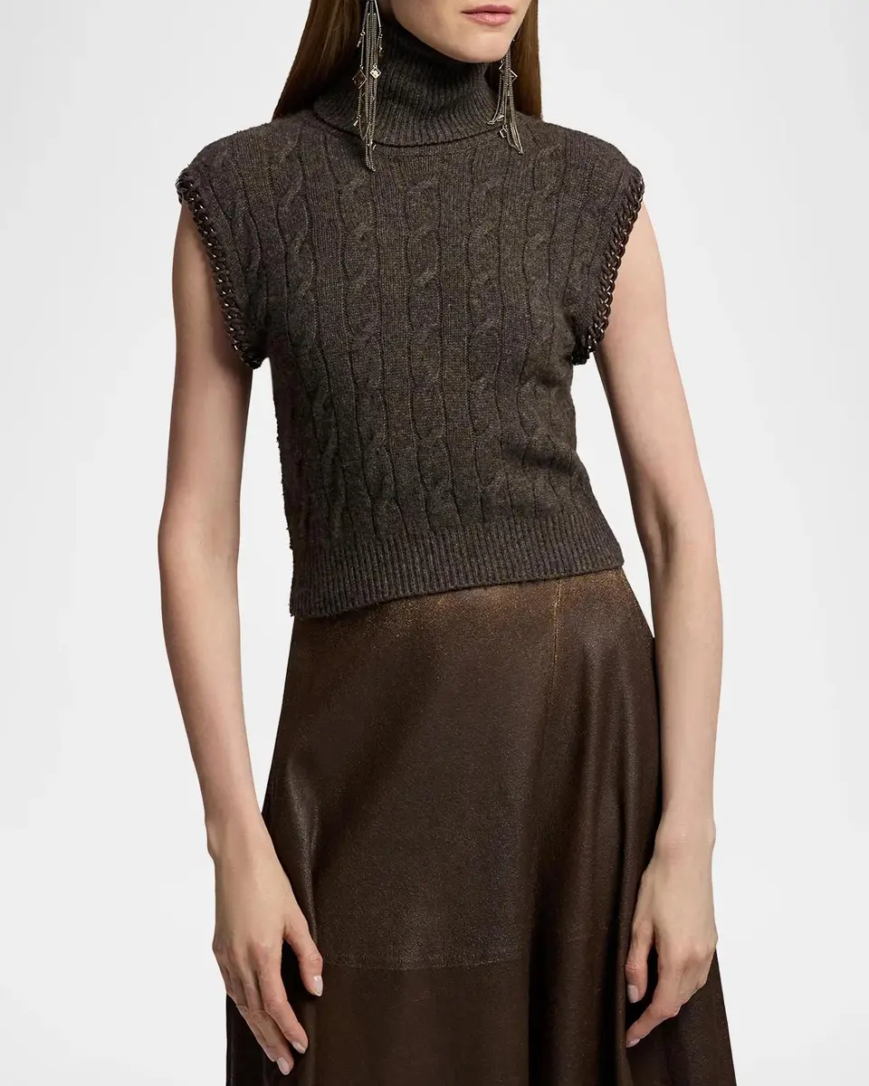 Ralph Lauren Collection Chain-Trim Cable Sleeveless Turtleneck | Thumbnail 4 Ralph Lauren Collection Chain-Trim Cable Sleeveless Turtleneck | Thumbnail 4