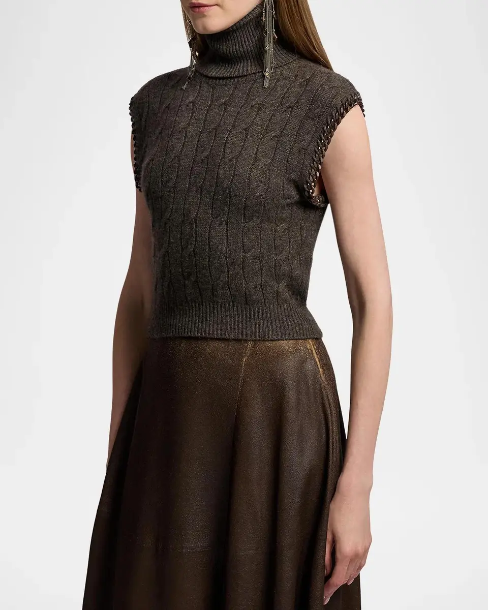 Ralph Lauren Collection Chain-Trim Cable Sleeveless Turtleneck | Thumbnail 6 Ralph Lauren Collection Chain-Trim Cable Sleeveless Turtleneck | Thumbnail 6