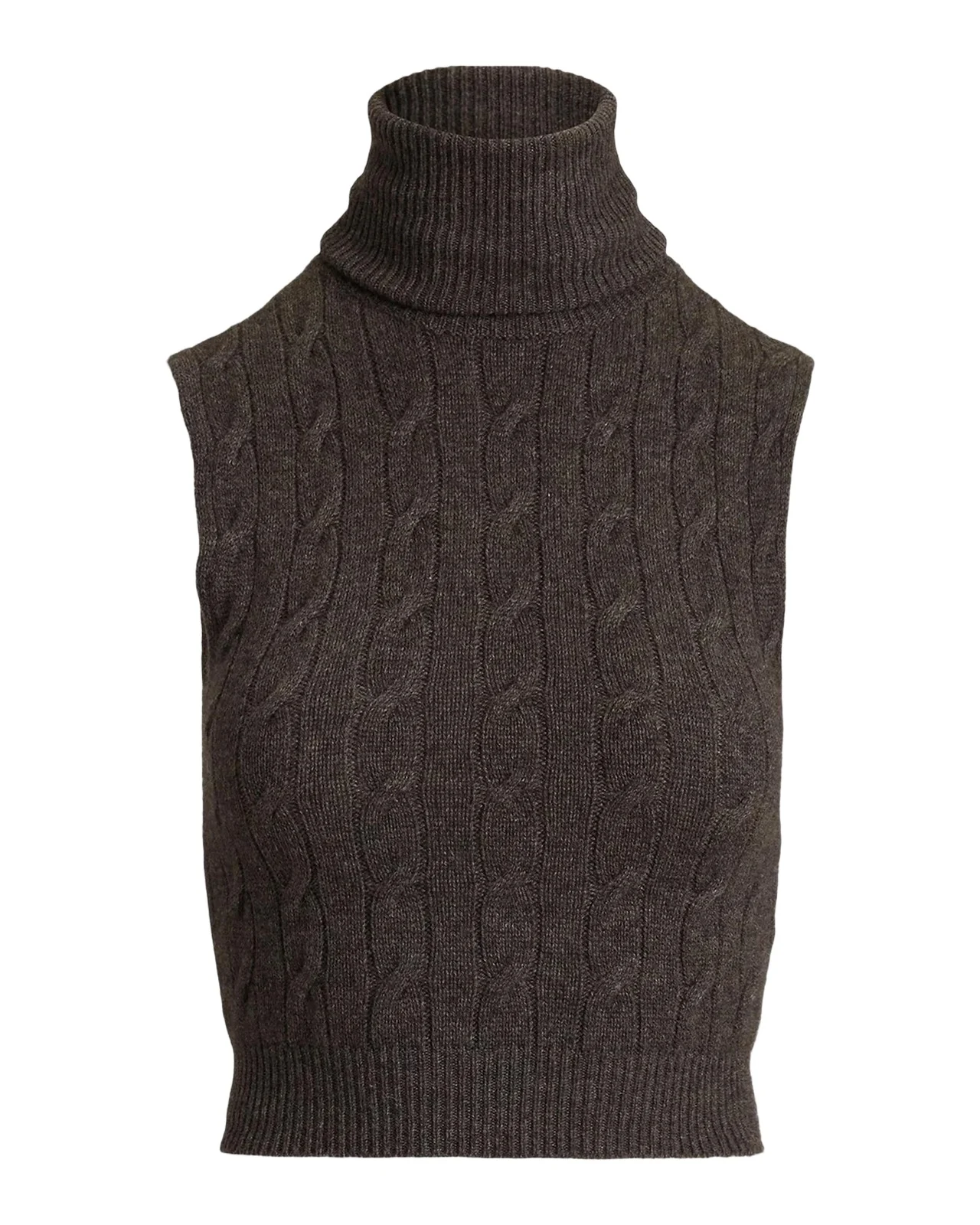 Chain-Trim Cable Sleeveless Turtleneck Chain-Trim Cable Sleeveless Turtleneck