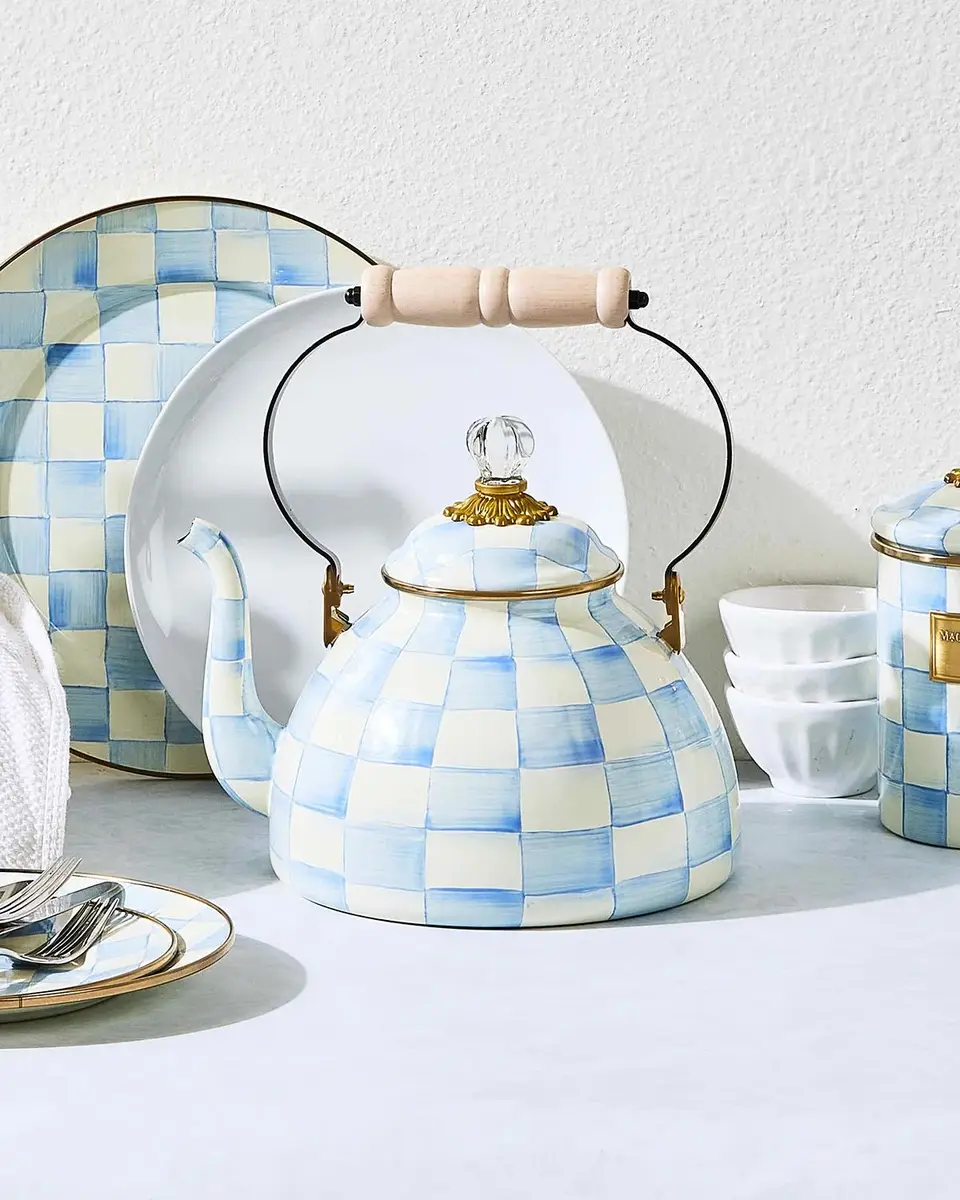 MacKenzie-Childs Sky Check 3-Quart Hand-Painted Enamel Teapot | Thumbnail 4 MacKenzie-Childs Sky Check 3-Quart Hand-Painted Enamel Teapot | Thumbnail 4