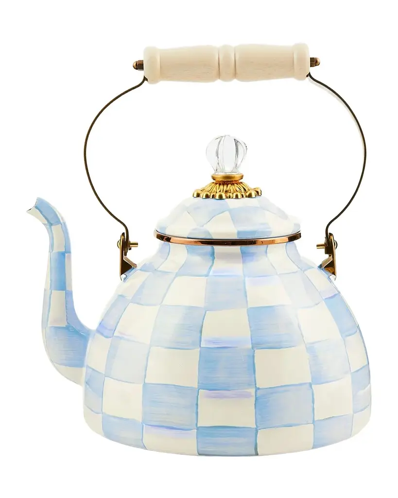 MacKenzie-Childs Sky Check 3-Quart Hand-Painted Enamel Teapot | Image 1 MacKenzie-Childs Sky Check 3-Quart Hand-Painted Enamel Teapot | Image 1