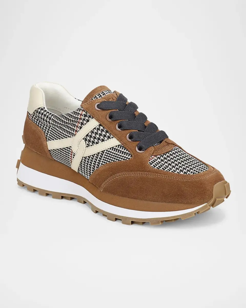 Veronica Beard Valentina Houndstooth Mixed Leather Retro Sneakers | Thumbnail 2 Veronica Beard Valentina Houndstooth Mixed Leather Retro Sneakers | Thumbnail 2
