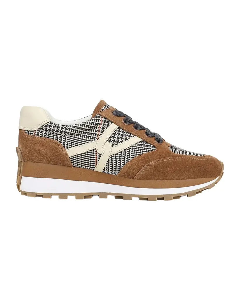 Veronica Beard Valentina Houndstooth Mixed Leather Retro Sneakers