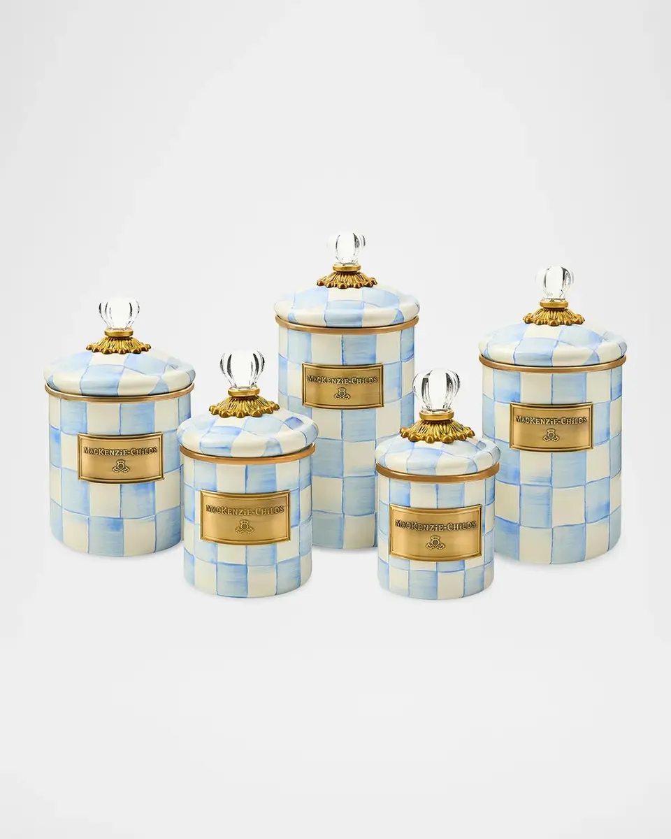 MacKenzie-Childs Sky Check Large Enamel Storage Container | Thumbnail 2 MacKenzie-Childs Sky Check Large Enamel Storage Container | Thumbnail 2