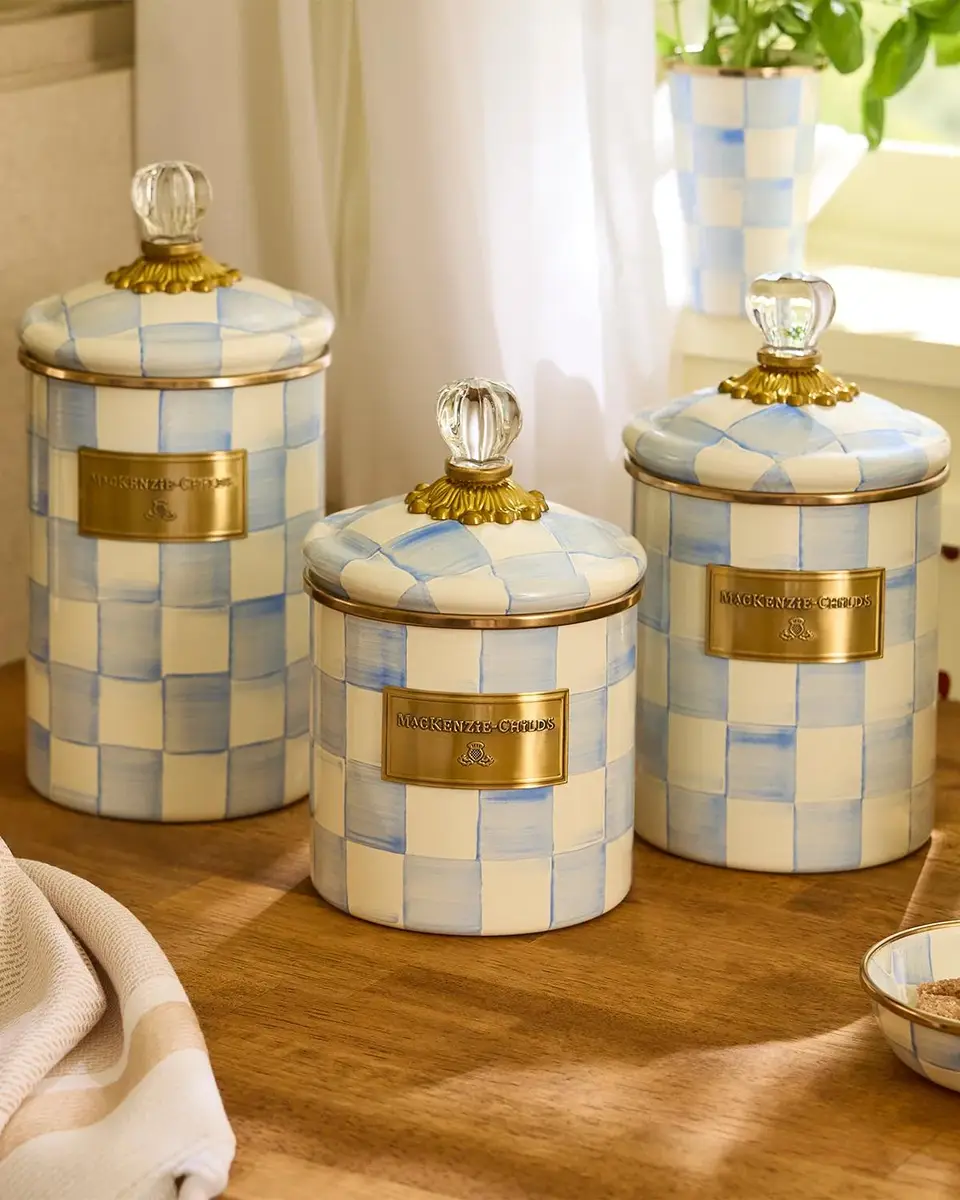 MacKenzie-Childs Sky Check Large Enamel Storage Container | Thumbnail 3 MacKenzie-Childs Sky Check Large Enamel Storage Container | Thumbnail 3