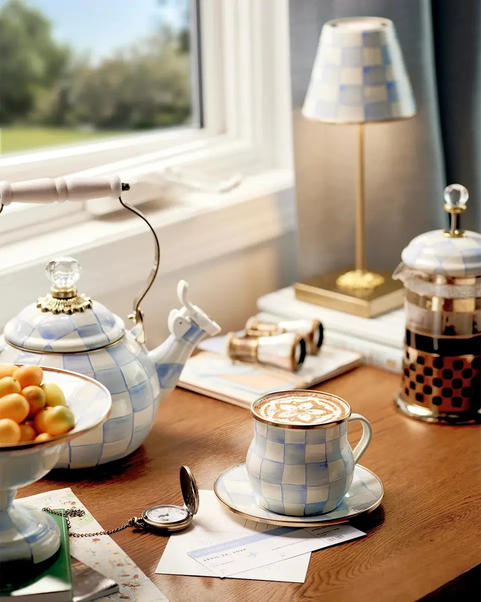 MacKenzie-Childs Sky Check Whistling Tea Kettle, 2 Quarts | Thumbnail 4