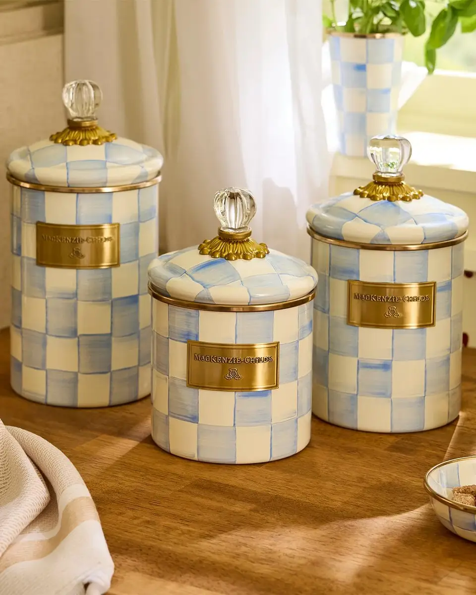 MacKenzie-Childs Medium Sky Check Hand-Painted Storage Container | Thumbnail 4 MacKenzie-Childs Medium Sky Check Hand-Painted Storage Container | Thumbnail 4