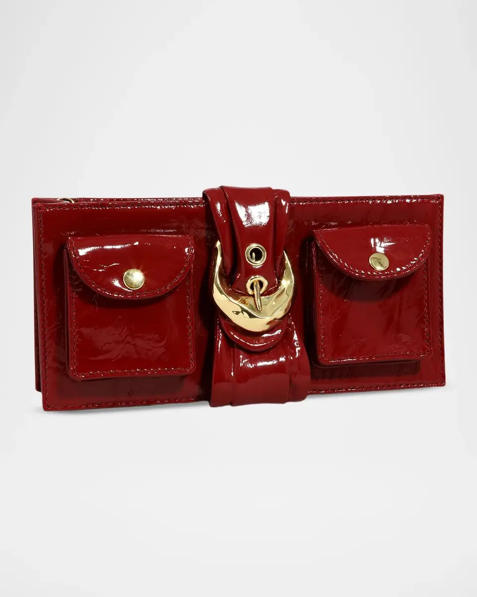 ALEXIS BITTAR Buckle Glossy Leather Clutch Bag | Thumbnail 3
